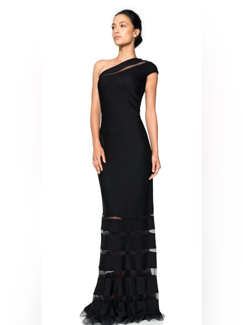 EUC Tadashi Shoji Pintuck Jersey One Shoulder Gown – Shadow Gray XS sold on LYST